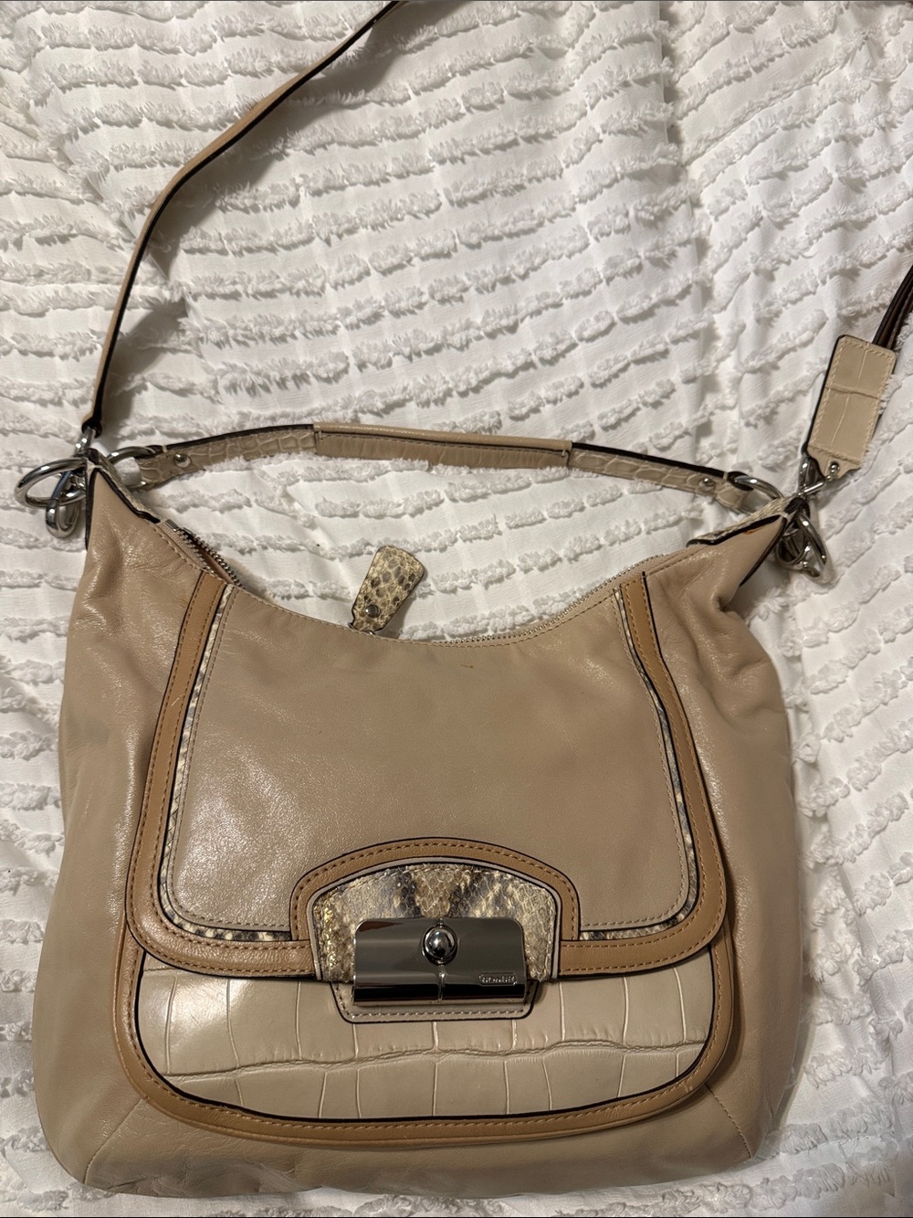 Coach tan and snake skin bag